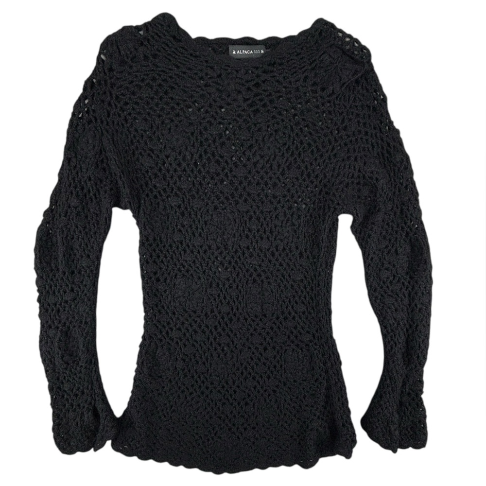 Alpaca 111 | 100% Baby Alpaca Open Weave Sweater | Black | XS | Like New!!‎